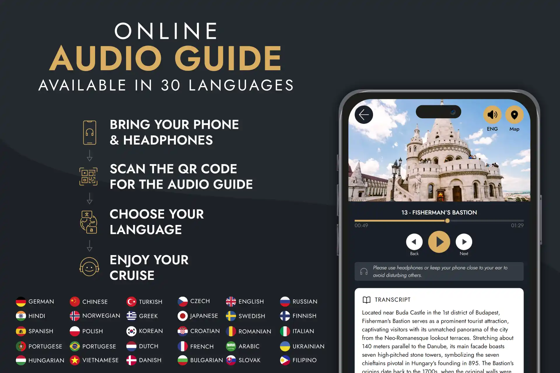 Tutorial to the online audio guide of Duna Cruises